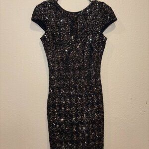 Dress the Population Sequin Dress – Small | Black & Dark Blue, Cocktail / Party